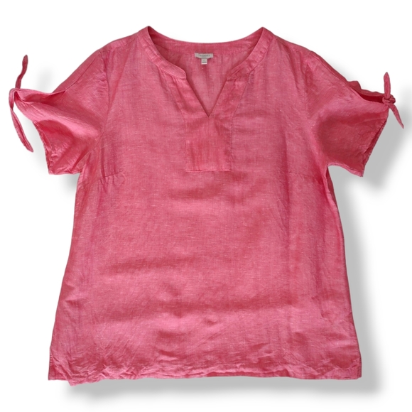 Talbots Tops - Talbot's Linen Blend Coral Pink Tunic Short Sleeve Tie Detail Top Women's Large
